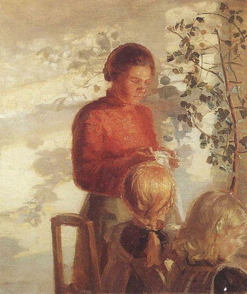 Anna Ancher Two Girls have Sewing Lesson Germany oil painting art